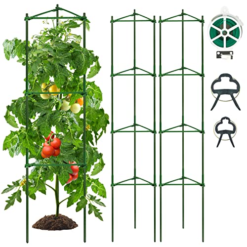 CKE 3 Pack Tomato Cage – Plant Stakes and Support with Clips - Upto 72 inches Tall with 40 Pcs Clips + Garden Twist Ties