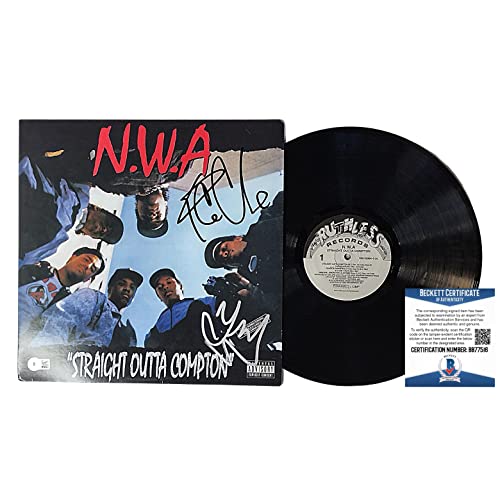 NWA Signed Straight Outta Compton Vinyl Record Album Beckett BAS Autographed Ice Cube and DJ Yella