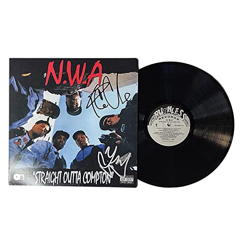 NWA Signed Straight Outta Compton Vinyl Record Album Beckett BAS Autographed Ice Cube and DJ Yella