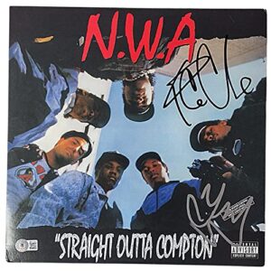 NWA Signed Straight Outta Compton Vinyl Record Album Beckett BAS Autographed Ice Cube and DJ Yella
