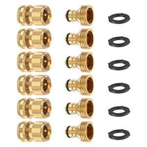 kesfitt garden hose quick connector solid brass,3/4 inch ght thread fitting no-leak water hose female and male adapter (6 sets)