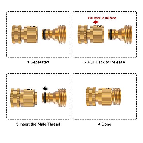 Kesfitt Garden Hose Quick Connector Solid Brass,3/4 Inch GHT Thread Fitting No-Leak Water Hose Female and Male Adapter (6 Sets)