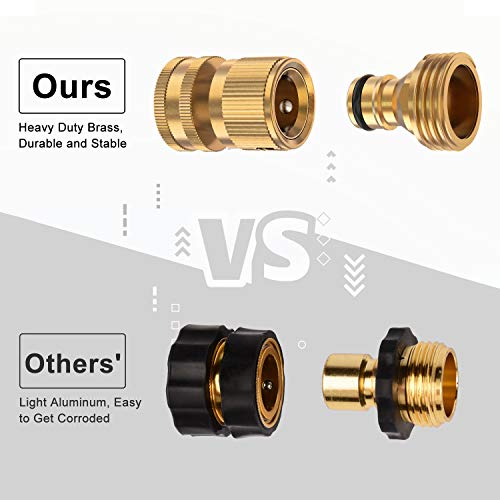 Kesfitt Garden Hose Quick Connector Solid Brass,3/4 Inch GHT Thread Fitting No-Leak Water Hose Female and Male Adapter (6 Sets)