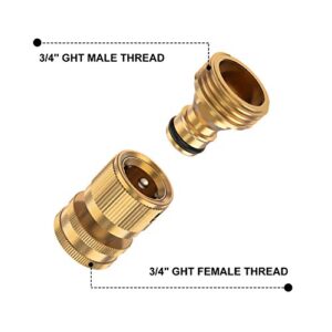 Kesfitt Garden Hose Quick Connector Solid Brass,3/4 Inch GHT Thread Fitting No-Leak Water Hose Female and Male Adapter (6 Sets)