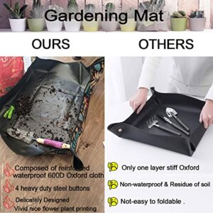 BENIFILE Upgraded Flower Color Gardening Plant Repotting Mat, 30 * 30inch Foldable Waterproof Bonsai Transplanting Pad Dirty Catcher Mix Soil Planting Mat for Indoor Garden Succulent Plant Care