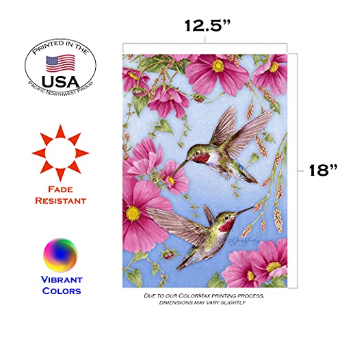 Toland Home Garden 117158 Hummingbirds with Pink Hummingbird Flag 12x18 Inch Double Sided Hummingbird Garden Flag for Outdoor House Bird Flag Yard Decoration