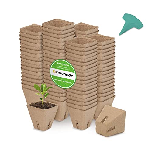 GROWNEER 120 Packs 2.3 Inches Square Peat Pots Plant Starters for Seedling with 15 Pcs Plant Labels, Biodegradable Herb Seed Starter Pots Kits, Garden Germination Nursery Pot