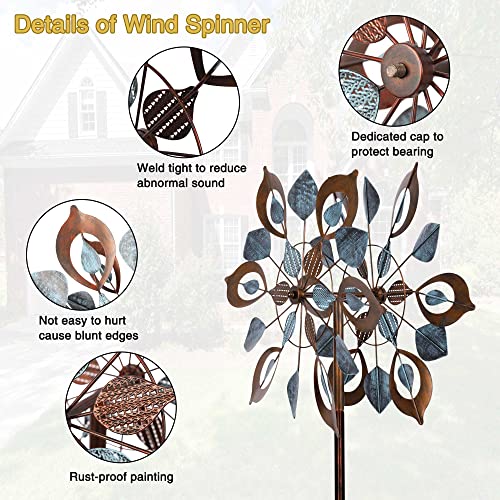 Birthday Gifts for Women 84 Inch Garden Metal Wind Spinner -Pinwheels Kinetic Art Windmill for Yard Lawn Patio& Garden Decor Outside (E-Copper-1) (E-Wind Spinner)