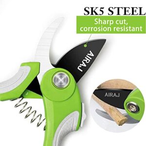 AIRAJ 2 Pack Steel Pruning Shears Set for Gardening,Professional SK-5 Steel Blade Sharp Anvil/Bypass Garden Shears Small-Perfectly Cutting Through Anything in Your Yard（Garden tool）