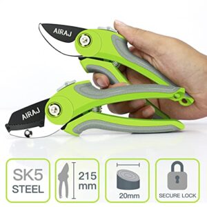 AIRAJ 2 Pack Steel Pruning Shears Set for Gardening,Professional SK-5 Steel Blade Sharp Anvil/Bypass Garden Shears Small-Perfectly Cutting Through Anything in Your Yard（Garden tool）