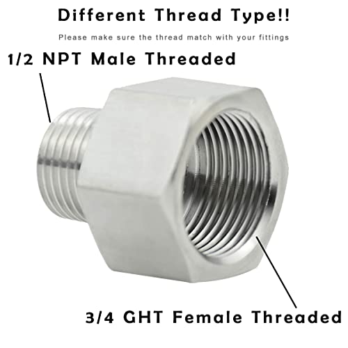 Beduan Garden Hose Adapter, 3/4" GHT Female x 1/2" NPT Male Connector,GHT to NPT Adapter Stainless Steel Garden Hose to Pipe Fittings Connect (3/4" GHT Female x 1/2" NPT Male)