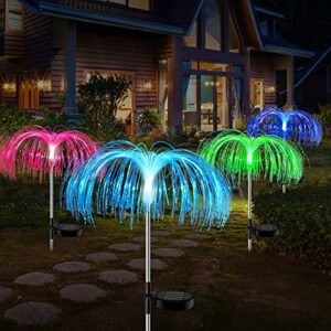 mopha solar garden lights, 4 pack 7 color changing flower solar lights outdoor waterproof, fiber optic lights decorative with heavy bulb base, for outdoor, patio, yard & garden decor
