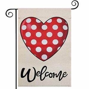 valentines day garden flag, esttop 12×18 inch double sided vertical welcome potka dot heart yard flag, farmhouse rustic valentines day decor for outdoor