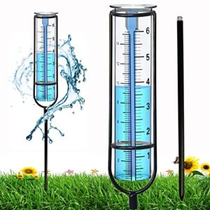 biuwing rain gauge, glass rain gauge outdoor, rain gauges for yard with stake best rated, decorative for garden, deck, lawn, landscape (black rain gauge)