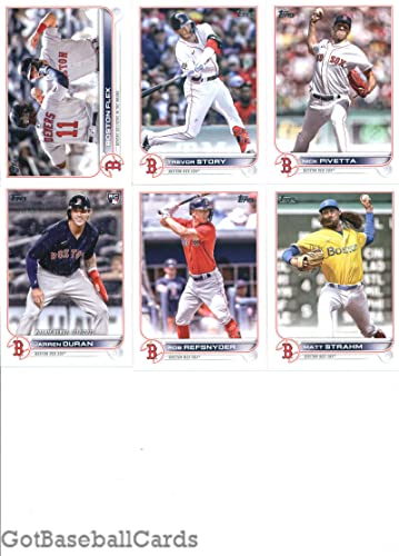 2022 Topps Update Baseball Boston Red Sox Team Set of 7 Cards: Rafael Devers/Enrique Hernandez(#US11), Trevor Story(#US22), Nick Pivetta(#US32), Jarren Duran(#US118), Rob Refsnyder(#US129), Matt Strahm(#US142), Rich Hill(#US182) - GotBaseballCards