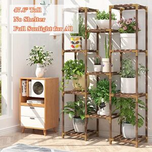 HOMKIRT Plant Stand Indoor Outdoor, 11 Tier Reinforced Plant Shelf Tall Plant Stands for Multiple Plants Large Wood Plant Rack Holder Garden Shelves Flower Stand for Living Room Patio Corner