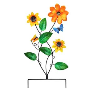 aboxoo 28inch metal flowers garden stake decor, metal art colorful look & personalities sunflowers and butterfly decoration, yard outdoor lawn pathway patio ornaments