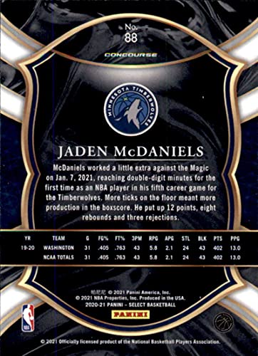 2020-21 Panini Select #88 JADEN MCDANIELS RC Rookie Concourse Minnesota Timberwolves