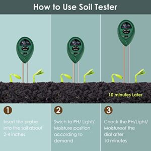 Cookmaster Soil PH Tester, Soil PH Meter, 3-in-1 Plant Moisture Meter, Light and PH Tester Kits, Soil Hygrometer Sensor for Gardening, Farming, Indoor and Outdoor Plants, Soil Test Kit for Garden