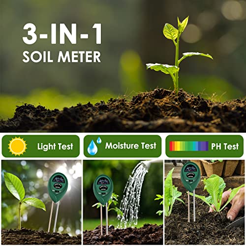 Cookmaster Soil PH Tester, Soil PH Meter, 3-in-1 Plant Moisture Meter, Light and PH Tester Kits, Soil Hygrometer Sensor for Gardening, Farming, Indoor and Outdoor Plants, Soil Test Kit for Garden