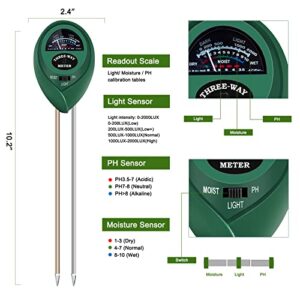 Cookmaster Soil PH Tester, Soil PH Meter, 3-in-1 Plant Moisture Meter, Light and PH Tester Kits, Soil Hygrometer Sensor for Gardening, Farming, Indoor and Outdoor Plants, Soil Test Kit for Garden