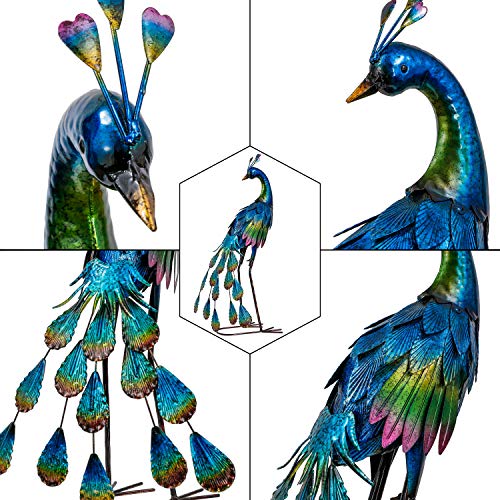 TERESA'S COLLECTIONS Yard Decor 3D Peacock Outdoor Statues, 22.4 Inch Metal Garden Sculptures Lawn Ornaments Yard Art for Outside Backyard Porch Patio Pond Pool Indoor Home Decorations
