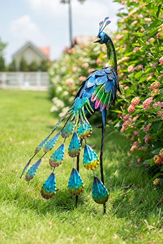 TERESA'S COLLECTIONS Yard Decor 3D Peacock Outdoor Statues, 22.4 Inch Metal Garden Sculptures Lawn Ornaments Yard Art for Outside Backyard Porch Patio Pond Pool Indoor Home Decorations