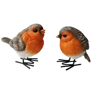 uxmoo polyresin garden robin birds s/2 ornaments backyard decor statues for yard and patio lawn cute birds indoor outdoor home decoration figurines animal statue sculpture-92…