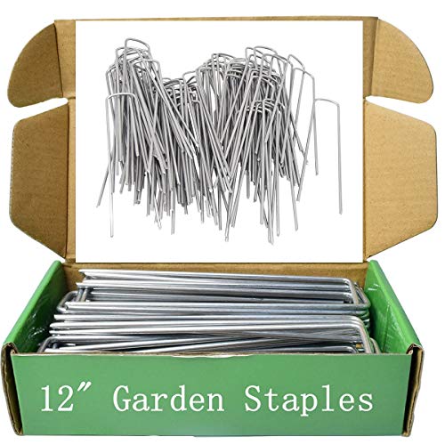 MySit 12" Garden Stakes Pins Landscape Staples 11Ga Tent Stakes 50 Pack, Heavy Duty Galvanized Steel Metal Yard Stakes Ground Lawn Staples Fence Anchors for Weed Barrier Fabric