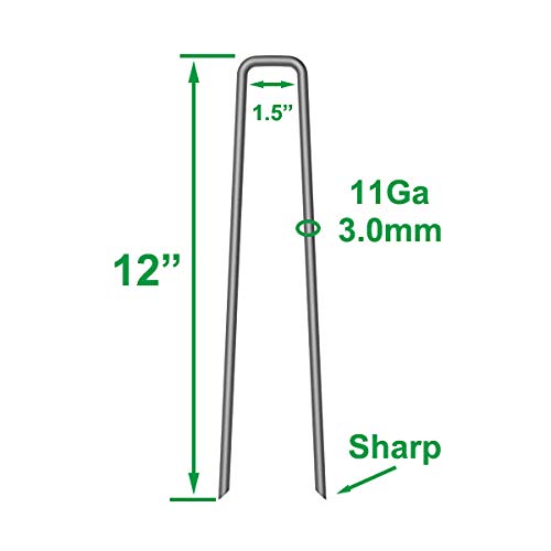 MySit 12" Garden Stakes Pins Landscape Staples 11Ga Tent Stakes 50 Pack, Heavy Duty Galvanized Steel Metal Yard Stakes Ground Lawn Staples Fence Anchors for Weed Barrier Fabric