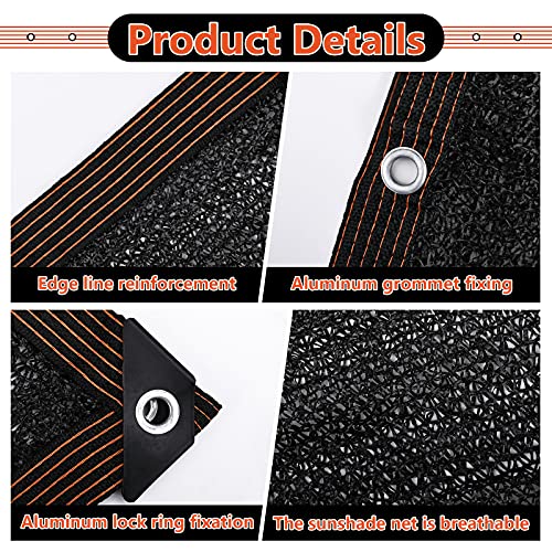 40% 6.5Ft x 13Ft Black Sunblock Shade Cloth Net Taped Edge with Grommets, Premium Sun Shade Mesh Tarp Perfect for Garden, Greenhouse, Chicken Coop, Flowers, Plants Heat Protection.