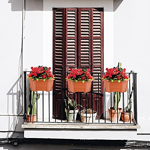 9.84” Wall Hanging Planters Railing Hanging Planters Plants Flowers Plastic Pots Baskets for Balcony Fence Garden Outdoor Indoor 3 Wall Pots(Terracotta red Color)