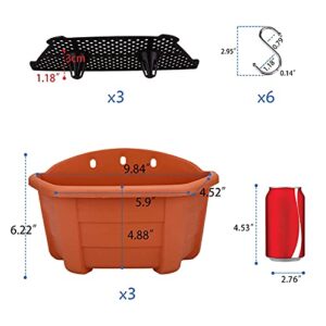 9.84” Wall Hanging Planters Railing Hanging Planters Plants Flowers Plastic Pots Baskets for Balcony Fence Garden Outdoor Indoor 3 Wall Pots(Terracotta red Color)