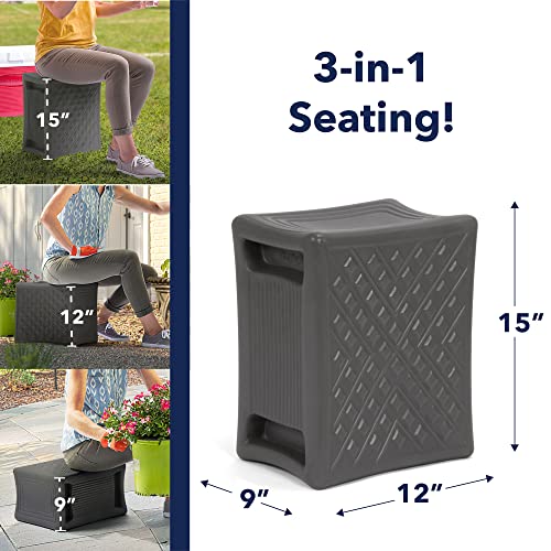 Simplay3 Handy Home 3-Level Heavy Duty Work/Garden Seat - 12" x 15" x 9" - Gray, Made in USA