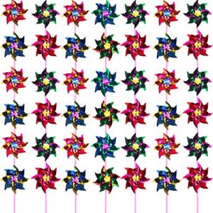 50 pcs plastic rainbow pinwheel, party pinwheels diy lawn windmill set for teenagers toy garden party lawn decor, assorted color