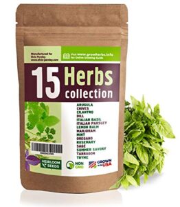 15 culinary herb seeds variety – usa grown for indoor or outdoor garden – heirloom and non gmo – basil, parsley, cilantro, dill, rosemary, mint, thyme, oregano, tarragon, chives, sage, arugula & more