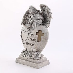 SJZ Garden Angel Statue Sympathy Gift with Cross Solar LED Light, Human Memorial Gifts , in Memory of Loved One, Condolence Gifts, Bereavement Gifts, Cemetary Grave Decorations