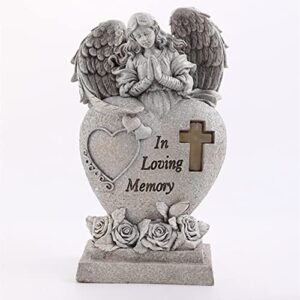 SJZ Garden Angel Statue Sympathy Gift with Cross Solar LED Light, Human Memorial Gifts , in Memory of Loved One, Condolence Gifts, Bereavement Gifts, Cemetary Grave Decorations