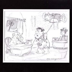 The FLINTSTONES Fred Barney Pencil Scene Drawing Signed by Bob Singer Nothing But the Tooth