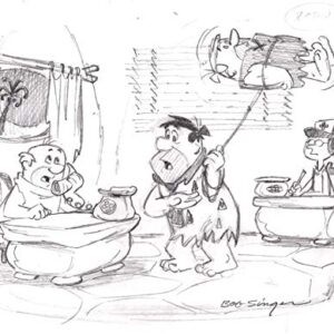 The FLINTSTONES Fred Barney Pencil Scene Drawing Signed by Bob Singer Nothing But the Tooth