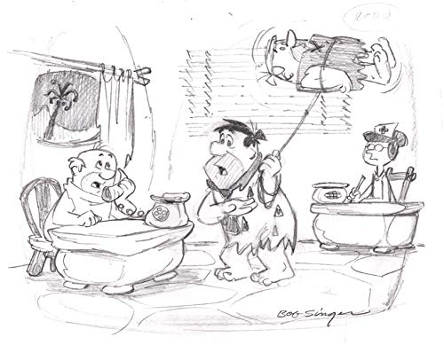 The FLINTSTONES Fred Barney Pencil Scene Drawing Signed by Bob Singer Nothing But the Tooth