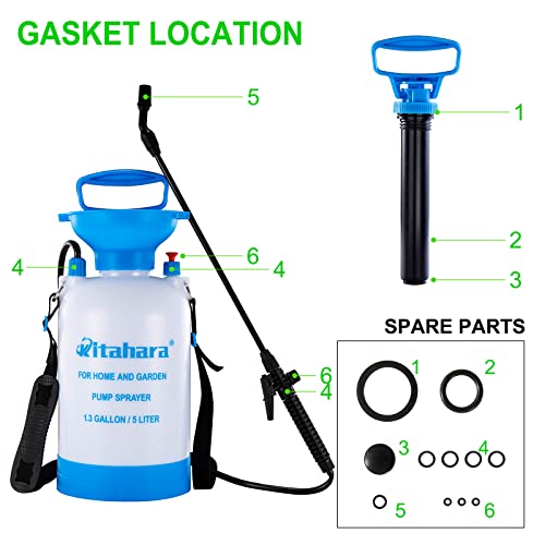 Kitahara 1.3 Gallon Garden Pump Pressure Sprayer with Pressure Relief Valve, Adjustable Shoulder Strap and Nozzles, for Yard Lawn Weeds Plant Water