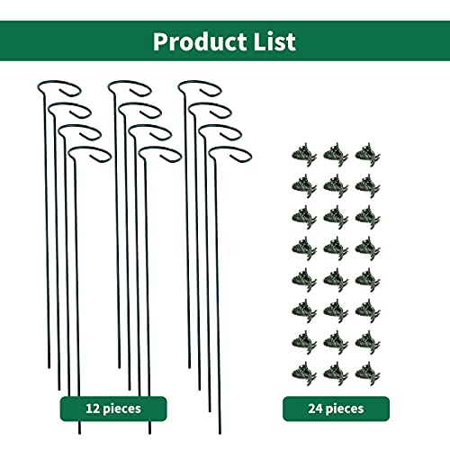 Lunhans 12 Pack Plant Support Stakes with 24 Pcs Plant Clips,Single Stem Support Stake Plant Cage Support Ring for Garden Flowers Rose Tomatoes Peony Lily Rose Herbs Vegetable (15.7 inch)