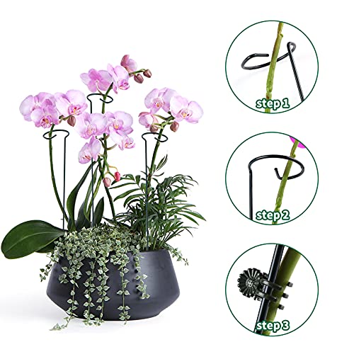 Lunhans 12 Pack Plant Support Stakes with 24 Pcs Plant Clips,Single Stem Support Stake Plant Cage Support Ring for Garden Flowers Rose Tomatoes Peony Lily Rose Herbs Vegetable (15.7 inch)