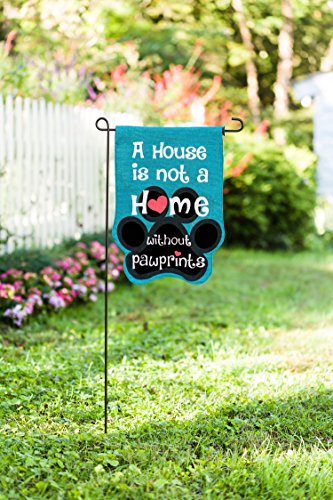 Evergreen House is Not a Home without Pawprints Garden Size Flag | Double Sided Stitching Burlap | Blue | 18-in x 12.5-in | Pet Dog Love | Outdoor Home Décor Lawn Yard Patio Deck Porch