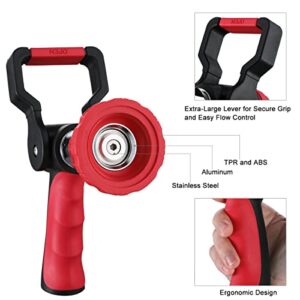 FANHAO High Pressure Fireman's Spray Nozzle, Heavy Duty Metal Garden Hose Nozzle with Slip Ergonomic Grip and Lever Handle, Adjustable Water Nozzle for Watering Lawn and Garden