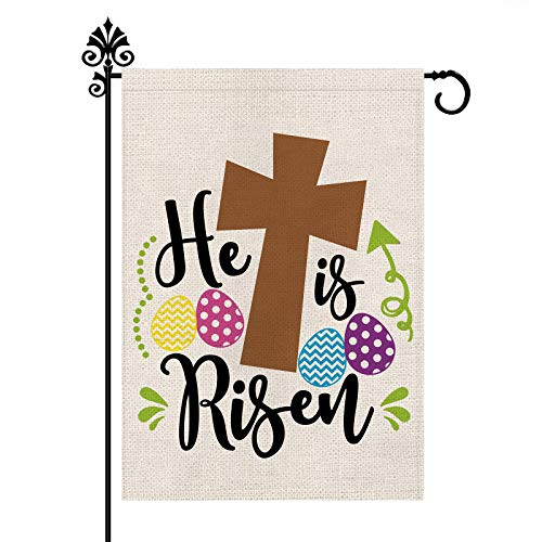 He is Risen Garden Flag Easter Cross Religious Double Sided Burlap Yard Outdoor Decor Holiday Decorations 12.5 x 18 Inch