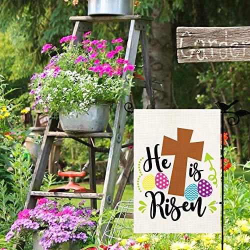 He is Risen Garden Flag Easter Cross Religious Double Sided Burlap Yard Outdoor Decor Holiday Decorations 12.5 x 18 Inch