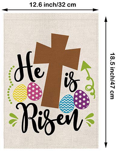 He is Risen Garden Flag Easter Cross Religious Double Sided Burlap Yard Outdoor Decor Holiday Decorations 12.5 x 18 Inch