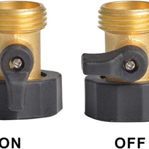 HYDRO MASTER Heavy Duty Brass Shut Off Valves Garden Hose Connectors with Extra Rubber Seals 3/4" NH(2 Pack)